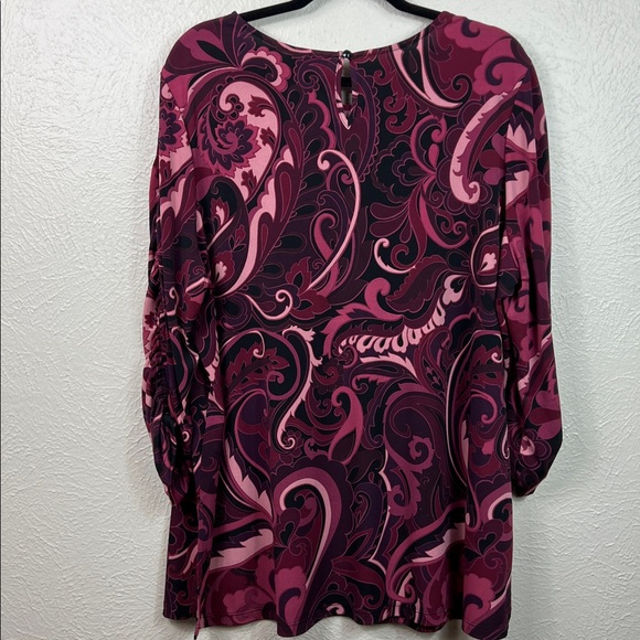 Susan Graver Pink Paisley Ruched 3/4 Sleeve Top 2X - Picture 7 of 8